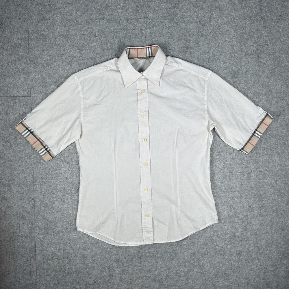 Vintage Burberry London Button Down Shirt Womens XL White Y2K Nova Check Short